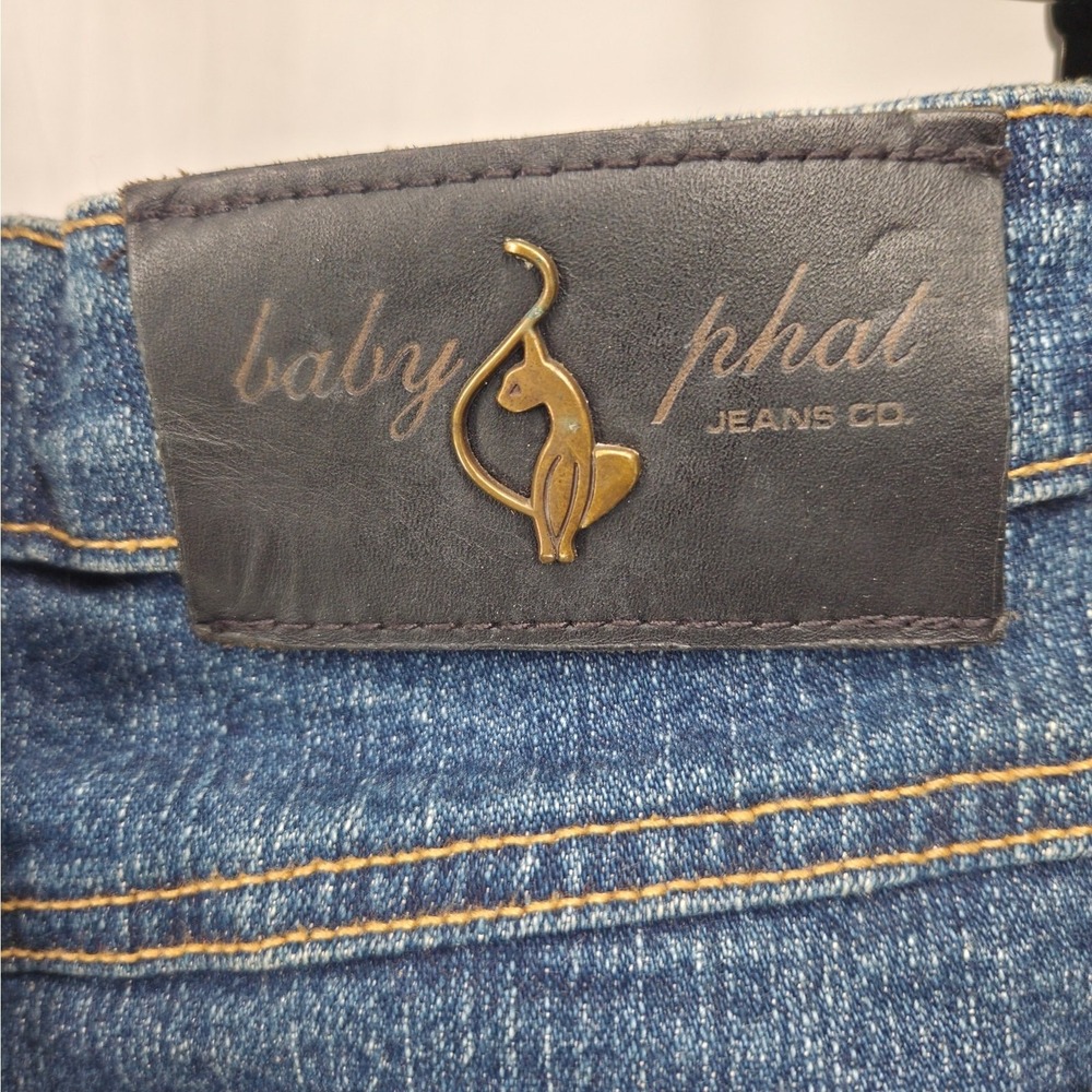 Baby Phat Vintage Y2K Denim Mini Skirt Blue Embroidered Cat Logo Size 3